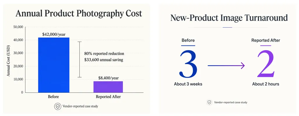 The reported photography saving is $33,600 per year, while the asset library increased 10×. 