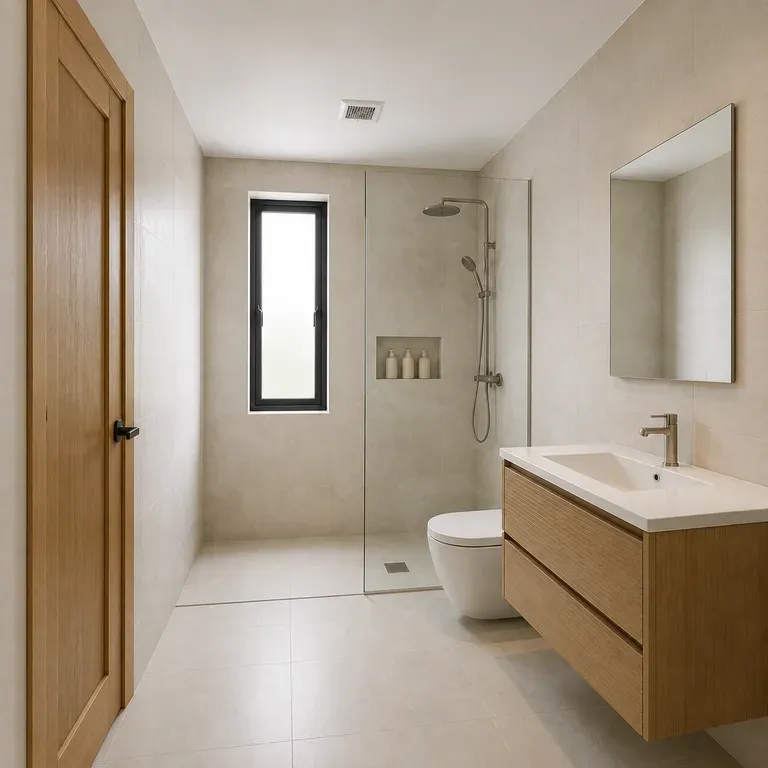 Primer plano de baño de inspiración spa después de un rediseño