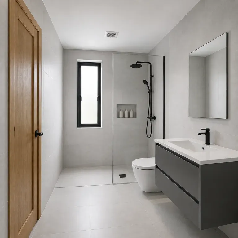 Primer plano de baño moderno minimalista después de un rediseño