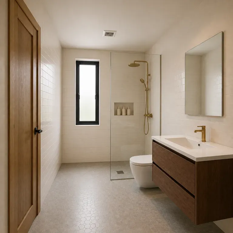 Primer plano de baño clásico y cálido después de un rediseño