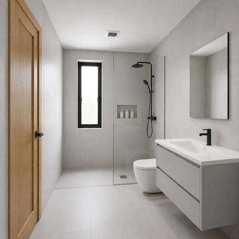 Primer plano de baño pequeño después de un rediseño