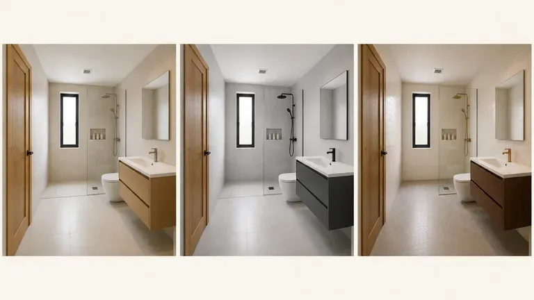 El mismo baño en tres propuestas: inspiración de spa, minimalista moderna y clásica cálida