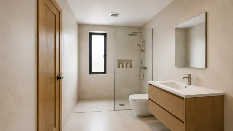 Vista previa de rediseño de baño con composición luminosa de estilo inmobiliario