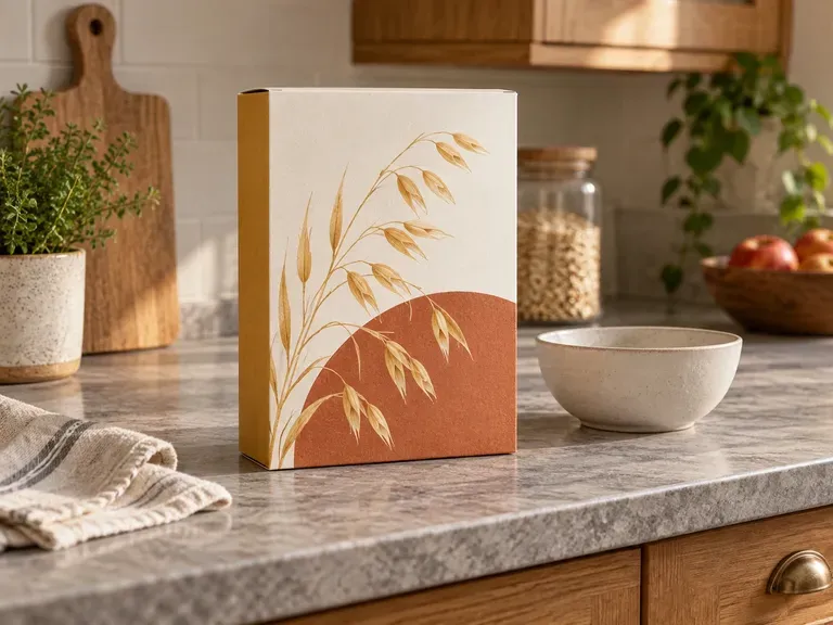 Scènes de plan de travail de cuisine : emballage présenté dans un contexte de cuisine du quotidien