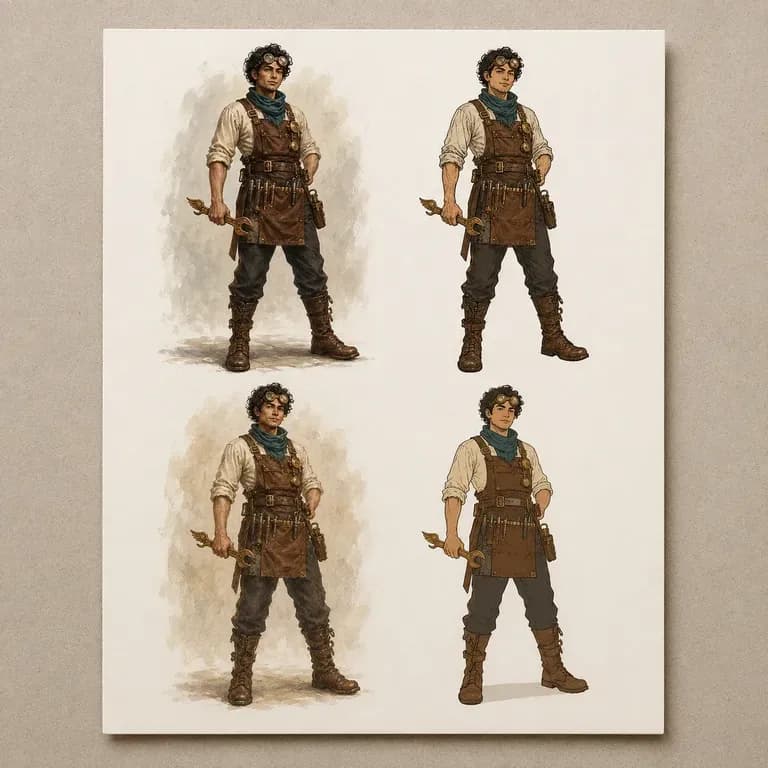 Plusieurs petites miniatures du même personnage issues de différentes versions de consigne