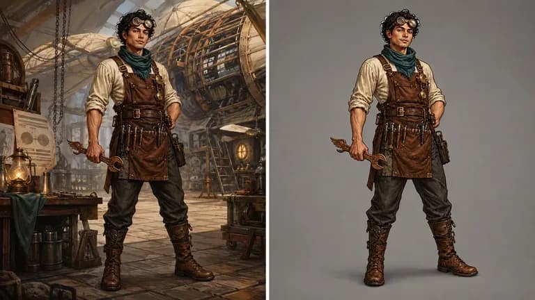 Deux rendus du même personnage par différents modèles d’image, même design et coups de pinceau différents