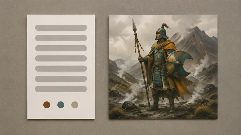 Illustration conceptuelle de guerrier fantastique près de sa carte de consigne