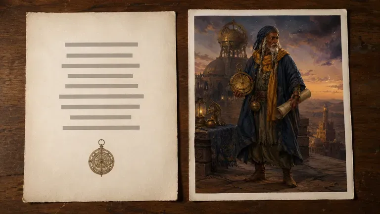 Page dactylographiée d’histoire de personnage près de l’illustration produite
