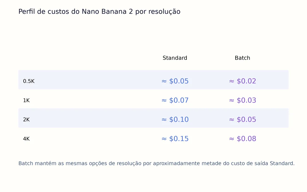 Perfil de custos do Nano Banana 2 por resolução