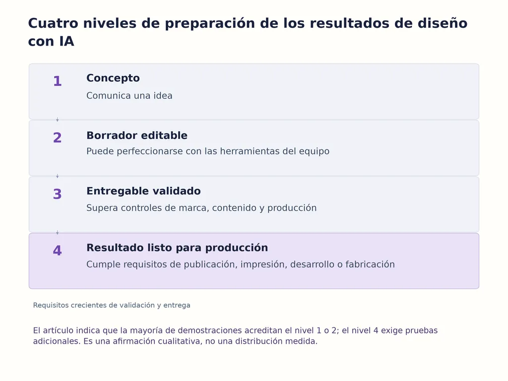 Cuatro niveles de preparación de los resultados de diseño con IA