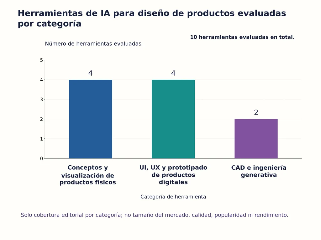 Herramientas de IA para diseño de productos evaluadas por categoría