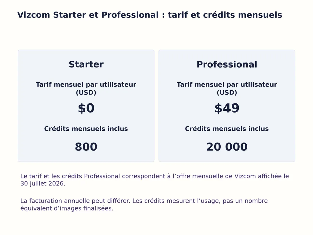 Vizcom Starter et Professional : tarif et crédits mensuels