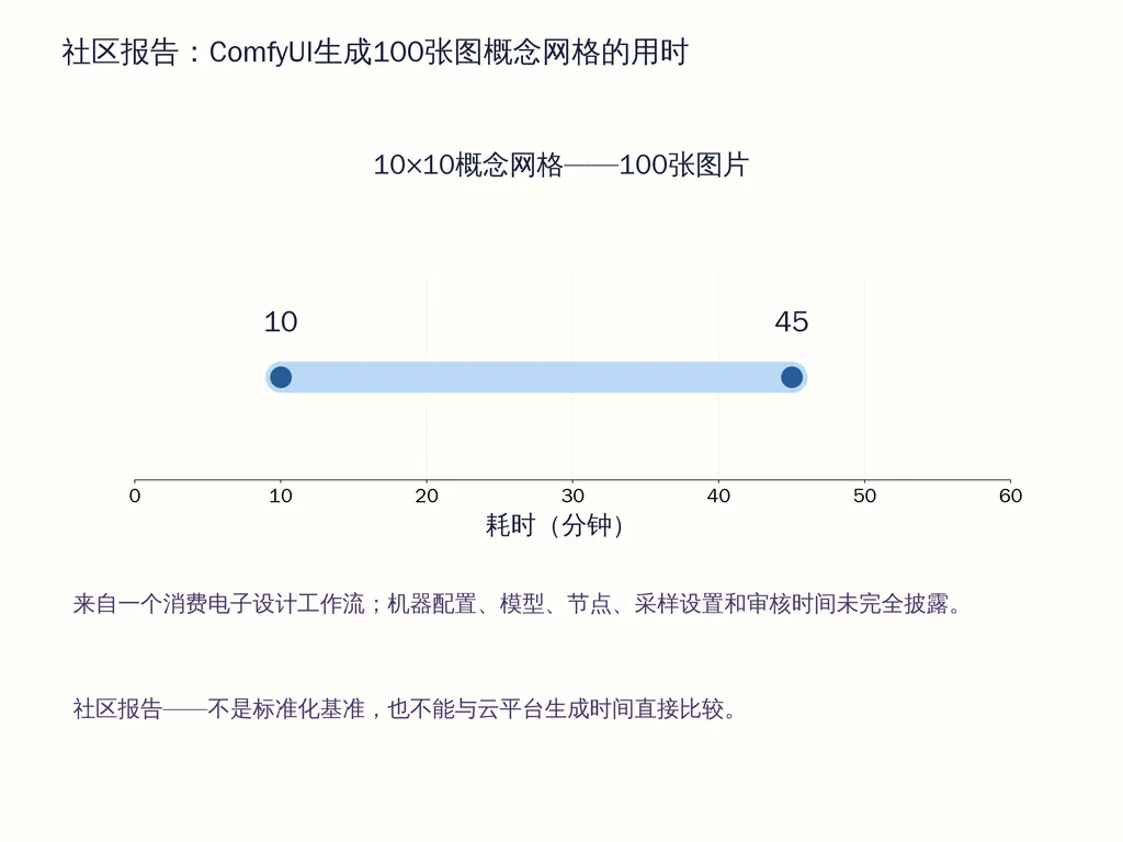 社区报告：ComfyUI生成100张图概念网格的用时