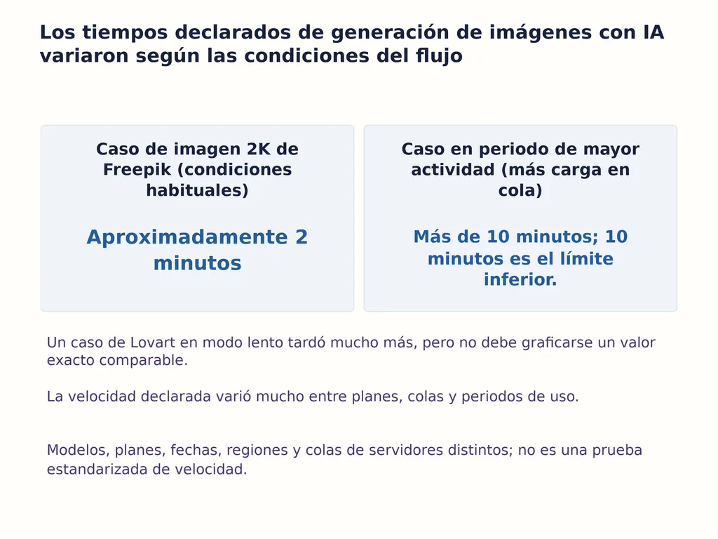 Los tiempos declarados de generación de imágenes con IA variaron según las condiciones del flujo