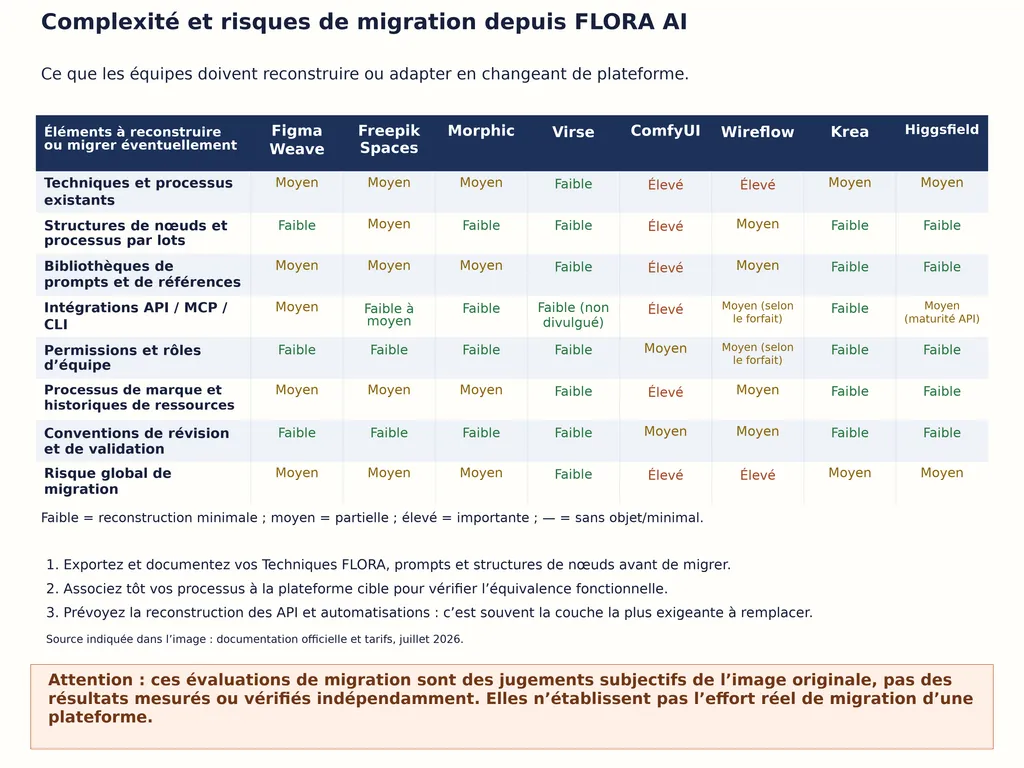 Complexité et risques de migration depuis FLORA AI