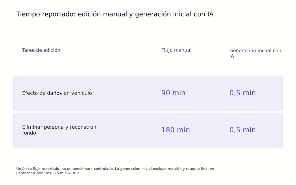 Tiempo reportado: edición manual y generación inicial con IA