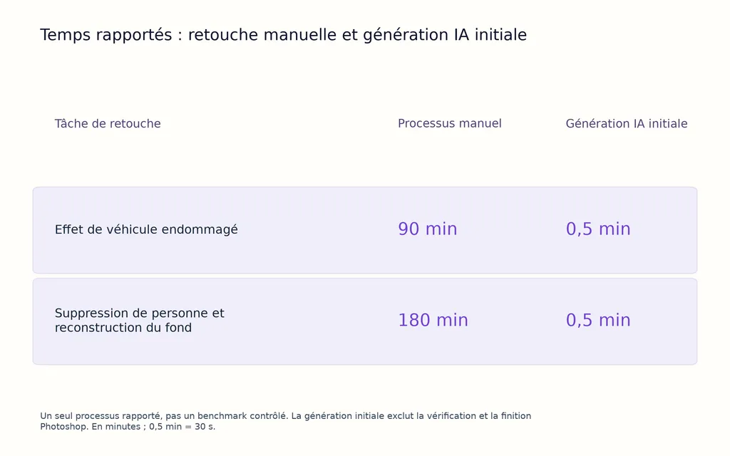 Temps rapportés : retouche manuelle et génération IA initiale