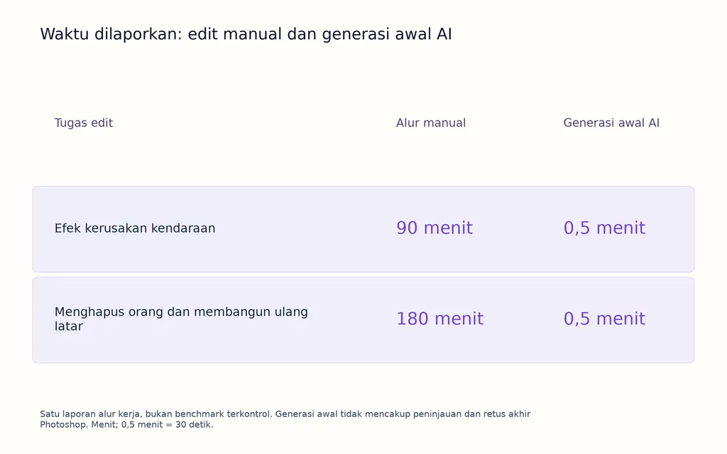 Waktu dilaporkan: edit manual dan generasi awal AI