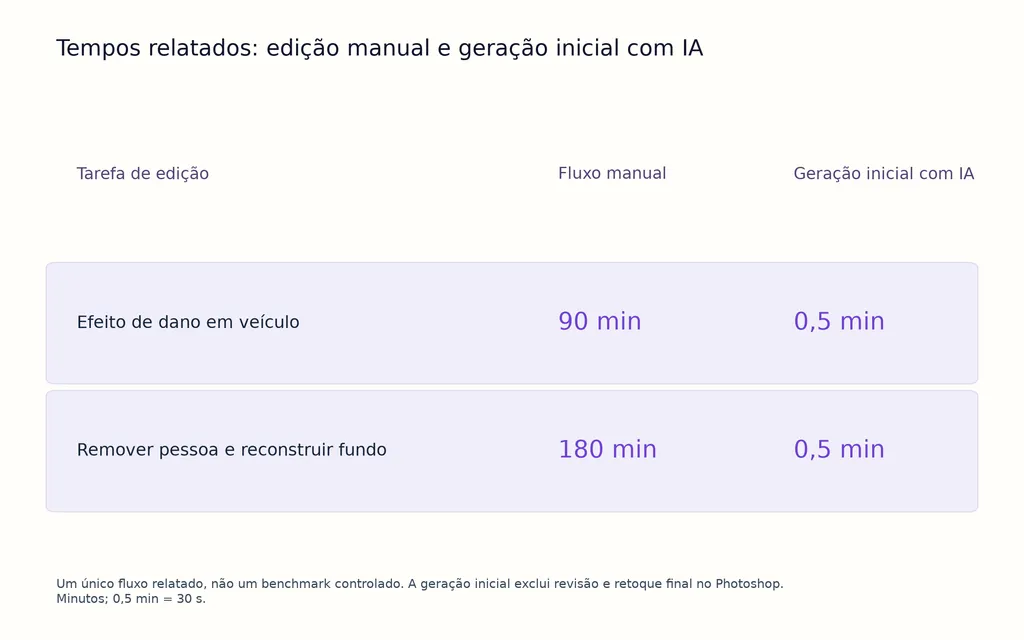 Tempos relatados: edição manual e geração inicial com IA