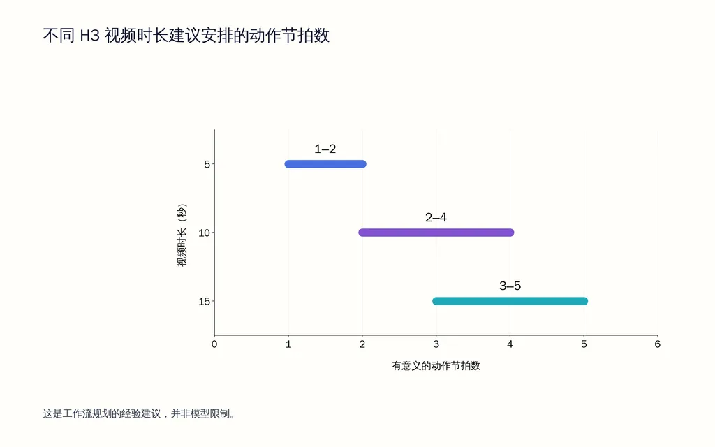 不同 H3 视频时长建议安排的动作节拍数
