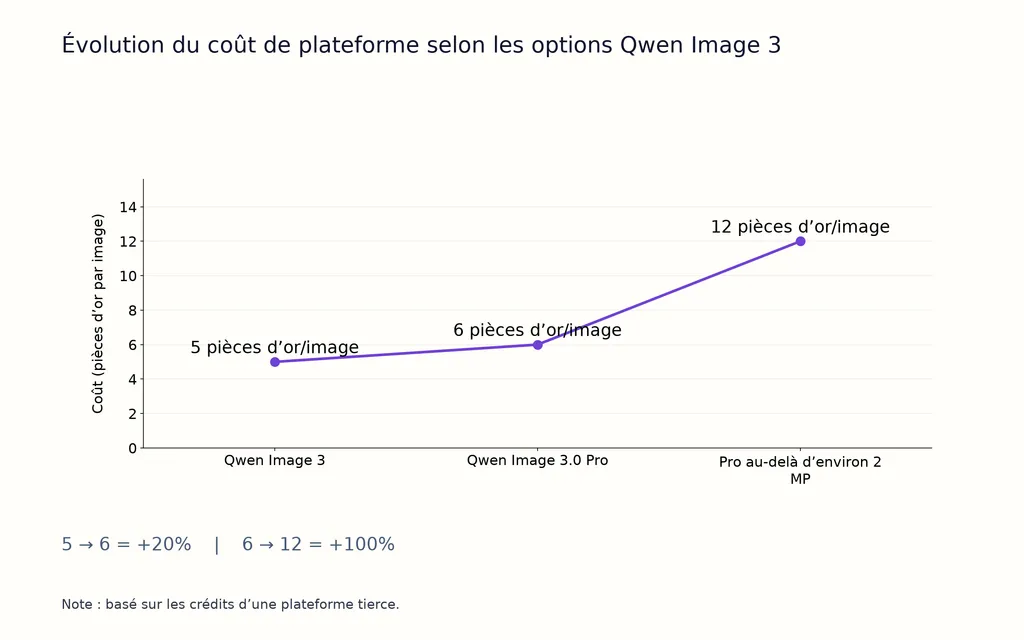 Évolution du coût de plateforme selon les options Qwen Image 3