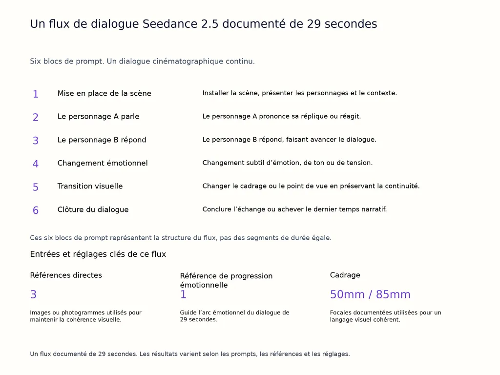 Un flux de dialogue Seedance 2.5 documenté de 29 secondes