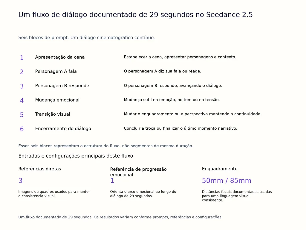 Um fluxo de diálogo documentado de 29 segundos no Seedance 2.5