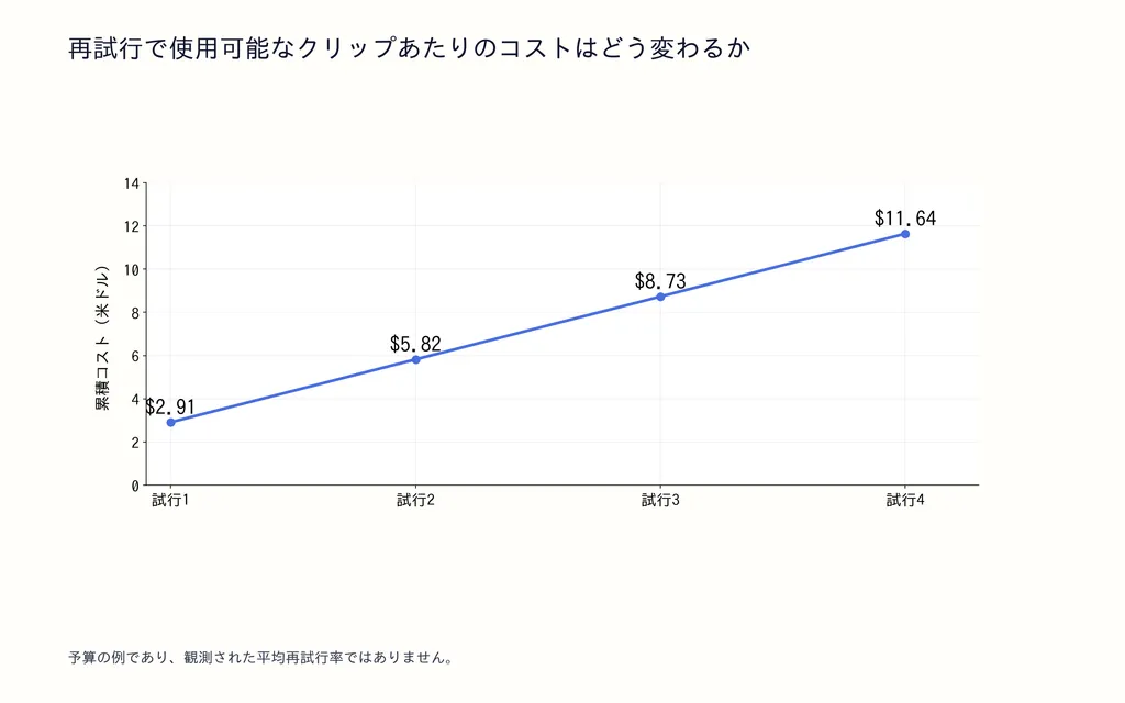 再試行で使用可能なクリップあたりのコストはどう変わるか
