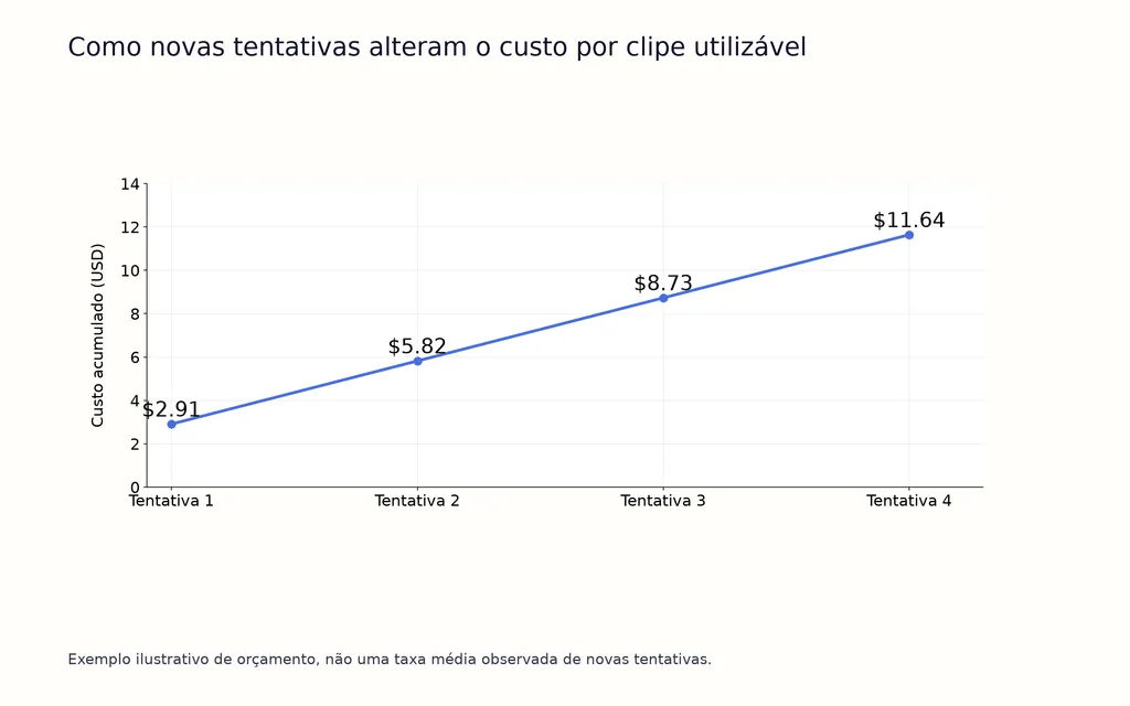 Como novas tentativas alteram o custo por clipe utilizável
