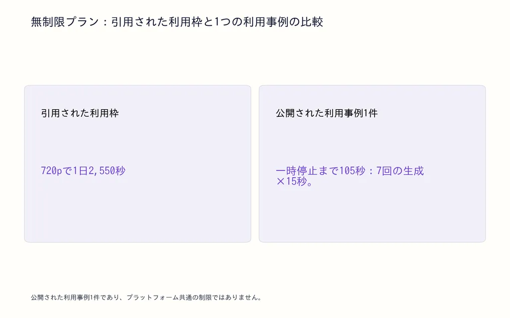 無制限プラン：引用された利用枠と1つの利用事例の比較