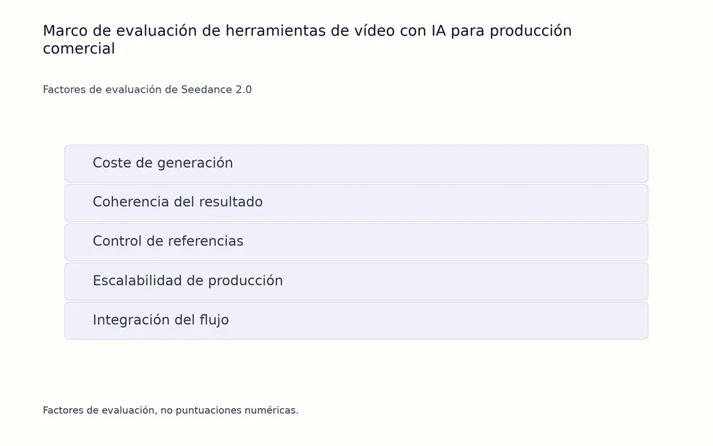 Marco de evaluación de herramientas de vídeo con IA para producción comercial