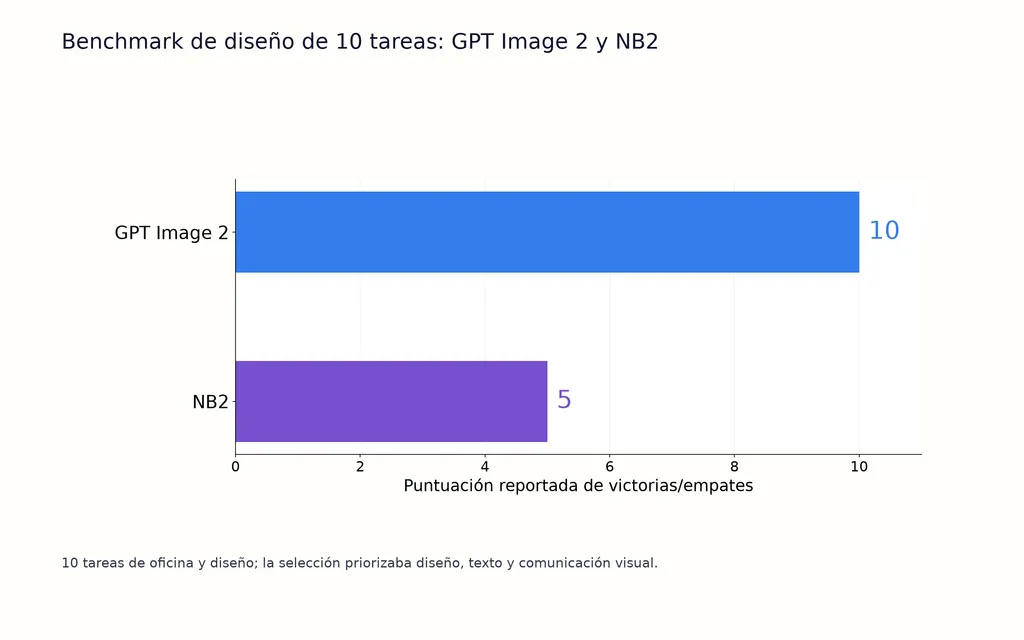 Benchmark de diseño de 10 tareas: GPT Image 2 y NB2