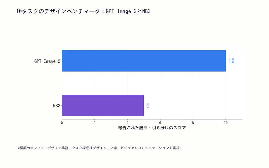 10タスクのデザインベンチマーク：GPT Image 2とNB2