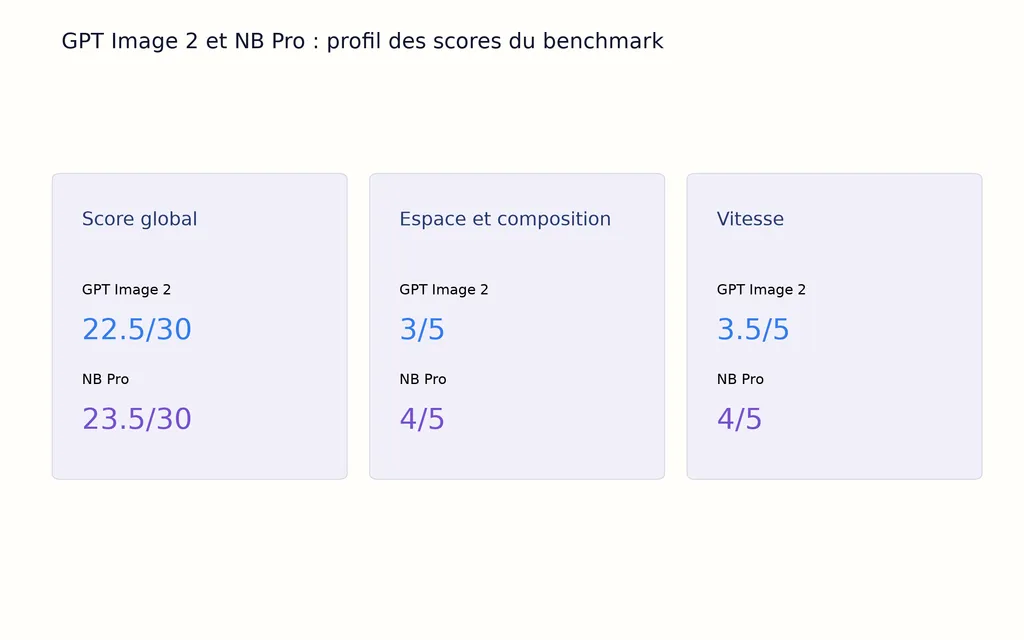 GPT Image 2 et NB Pro : profil des scores du benchmark