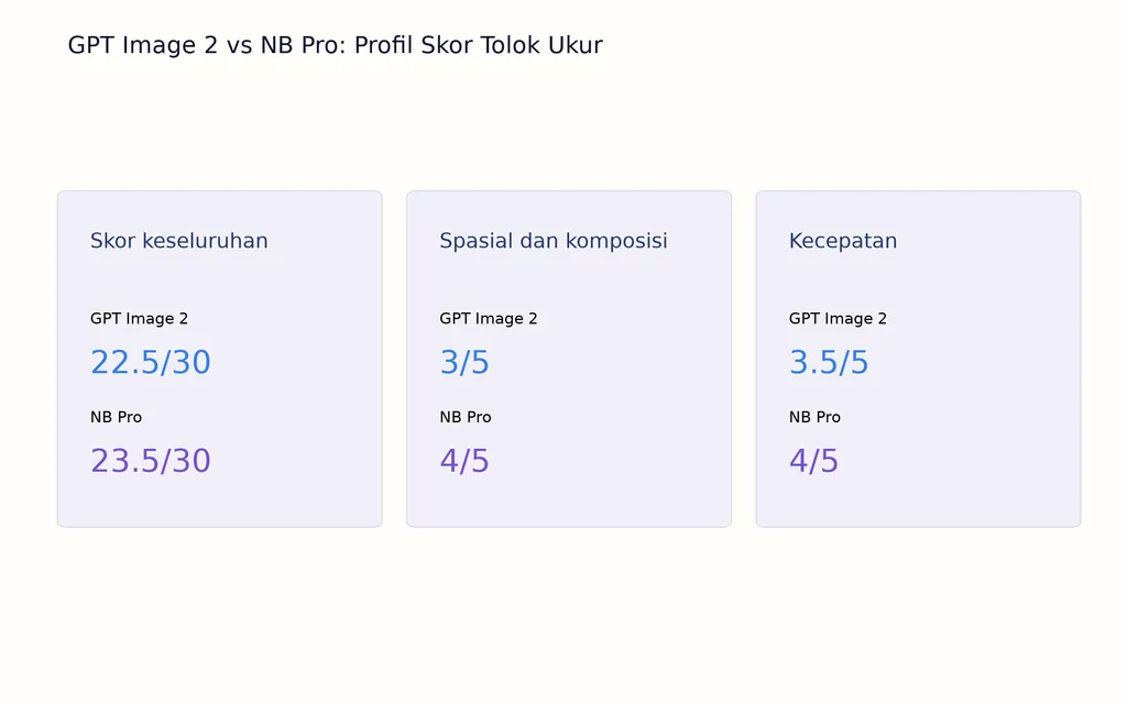 GPT Image 2 vs NB Pro: Profil Skor Tolok Ukur