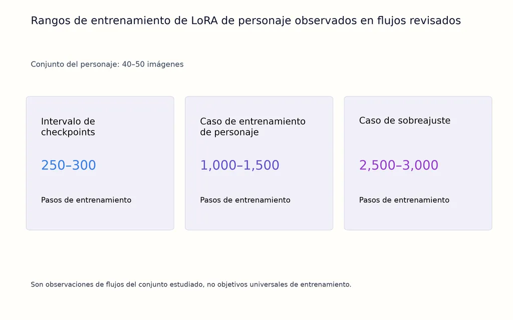 Rangos de entrenamiento de LoRA de personaje observados en flujos revisados