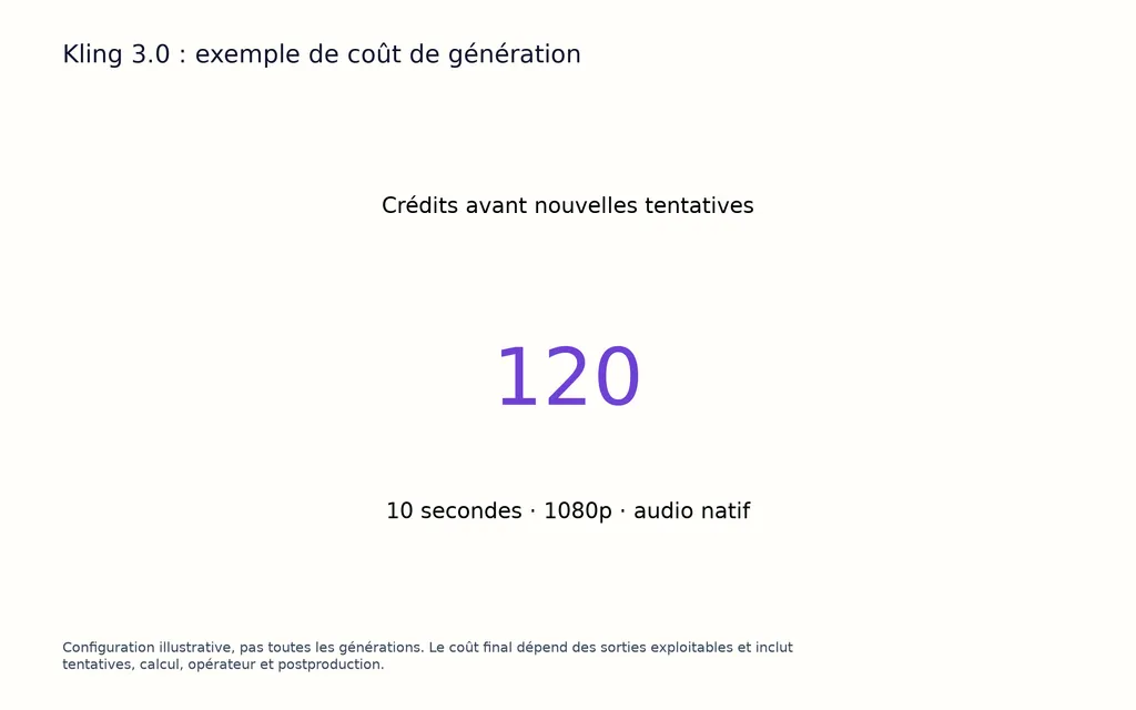Kling 3.0 : exemple de coût de génération