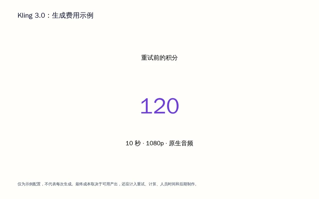 Kling 3.0:生成费用示例