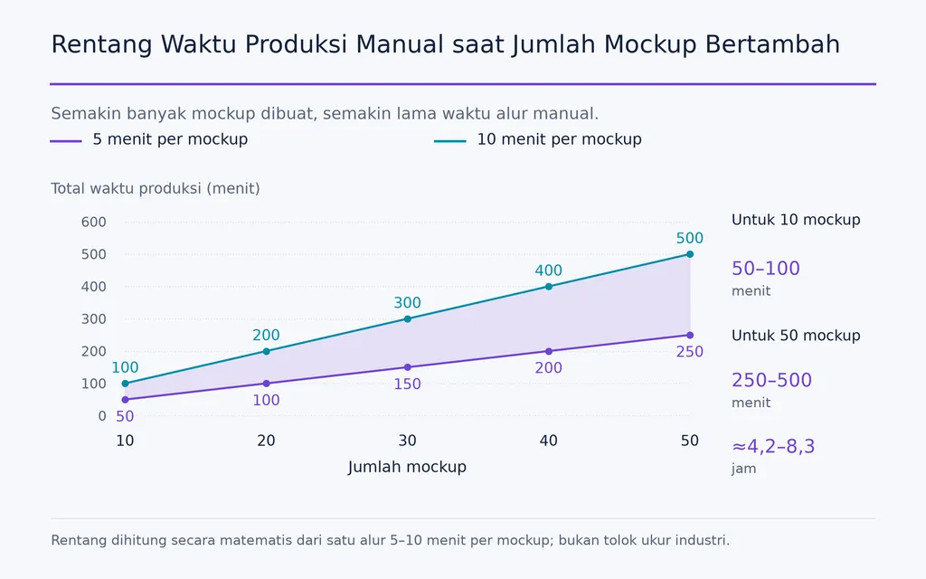 Rentang Waktu Produksi Manual saat Jumlah Mockup Bertambah