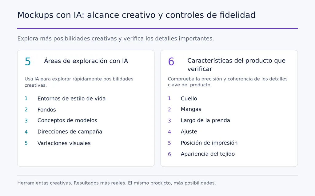 Mockups con IA: alcance creativo y controles de fidelidad