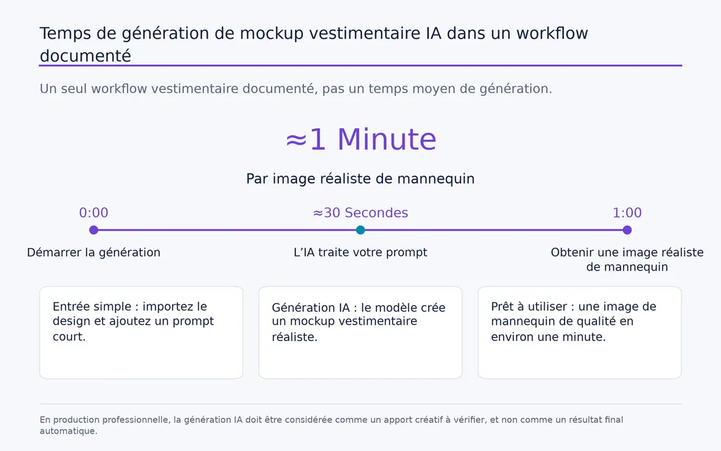 Temps de génération de mockup vestimentaire IA dans un workflow documenté