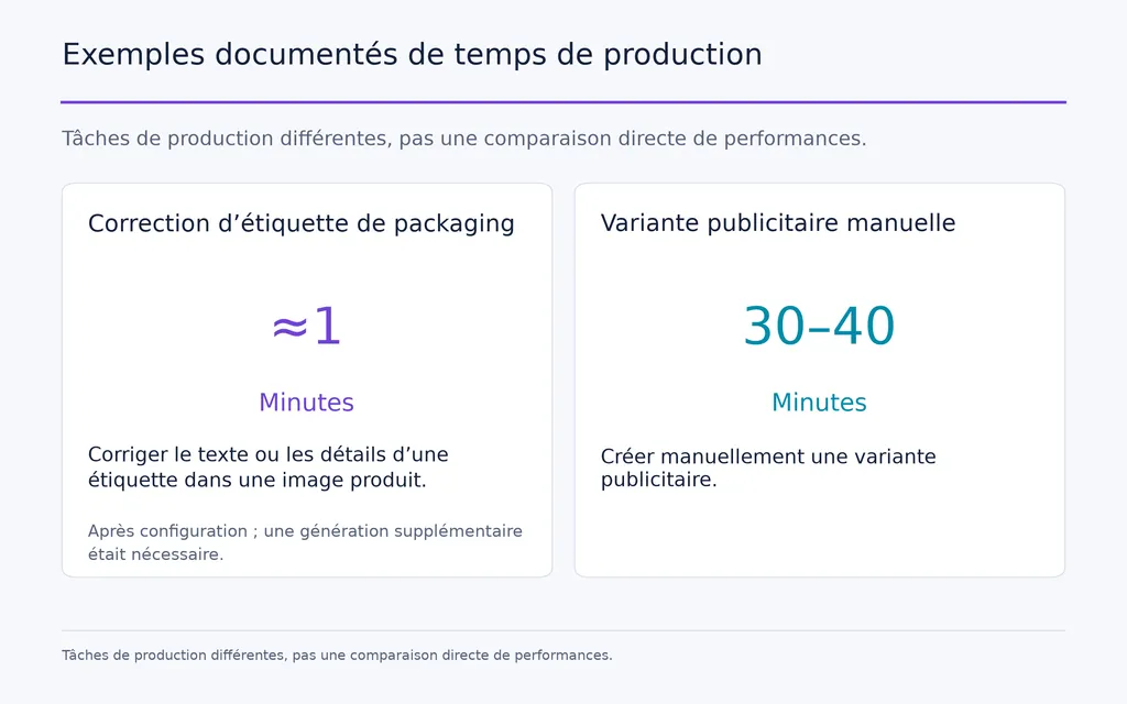 Exemples documentés de temps de production