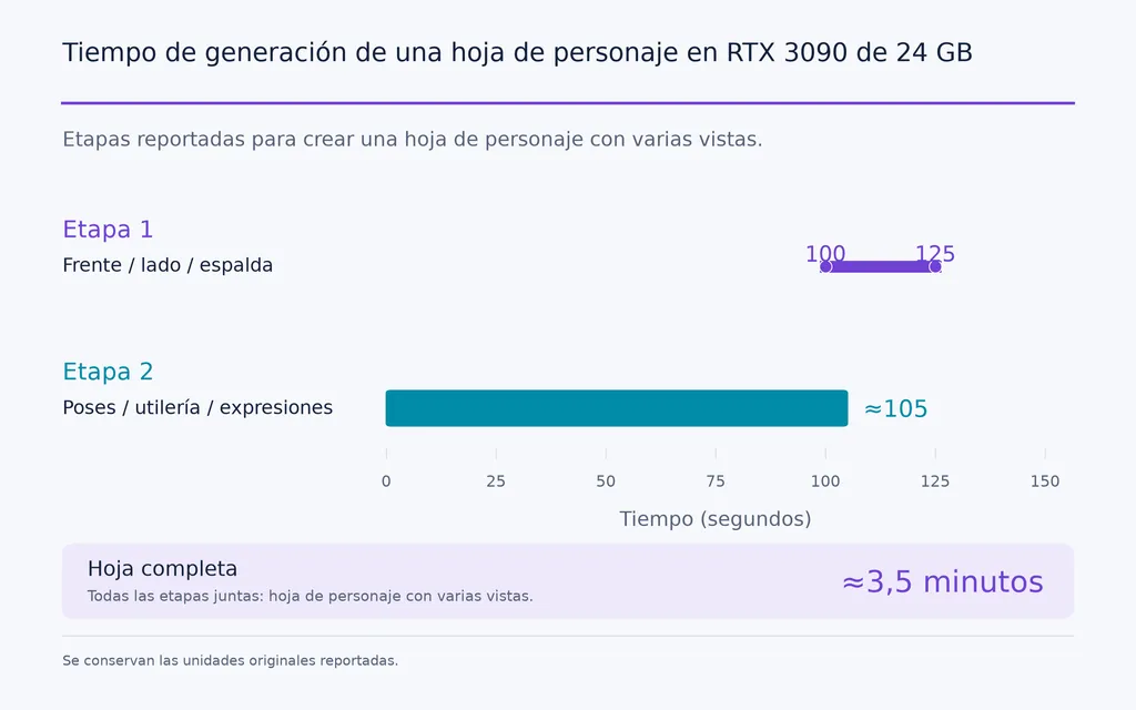 Tiempo de generación de una hoja de personaje en RTX 3090 de 24 GB