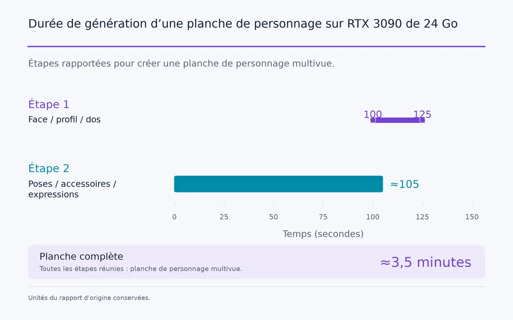 Durée de génération d’une planche de personnage sur RTX 3090 de 24 Go