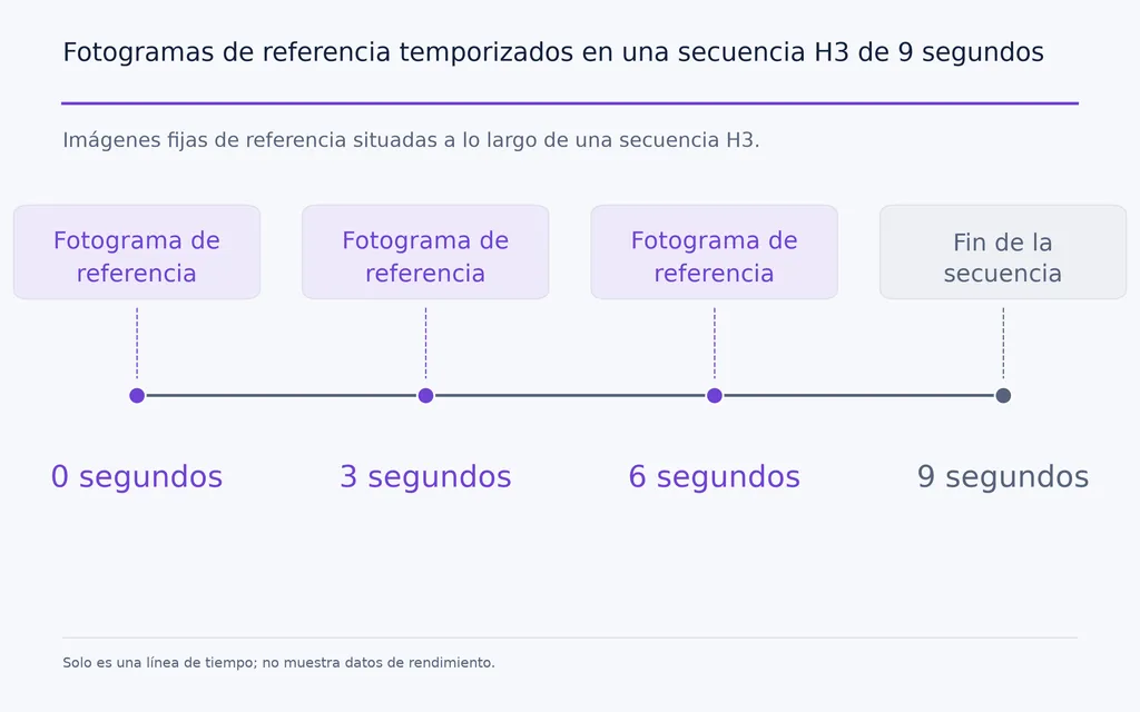 Fotogramas de referencia temporizados en una secuencia H3 de 9 segundos