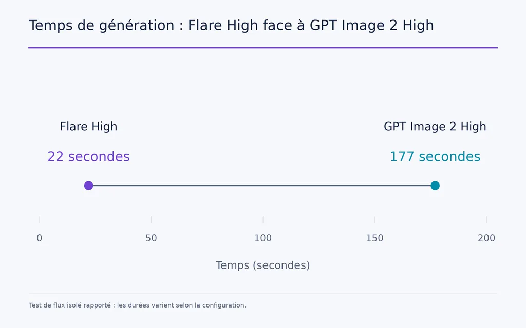 Temps de génération : Flare High face à GPT Image 2 High