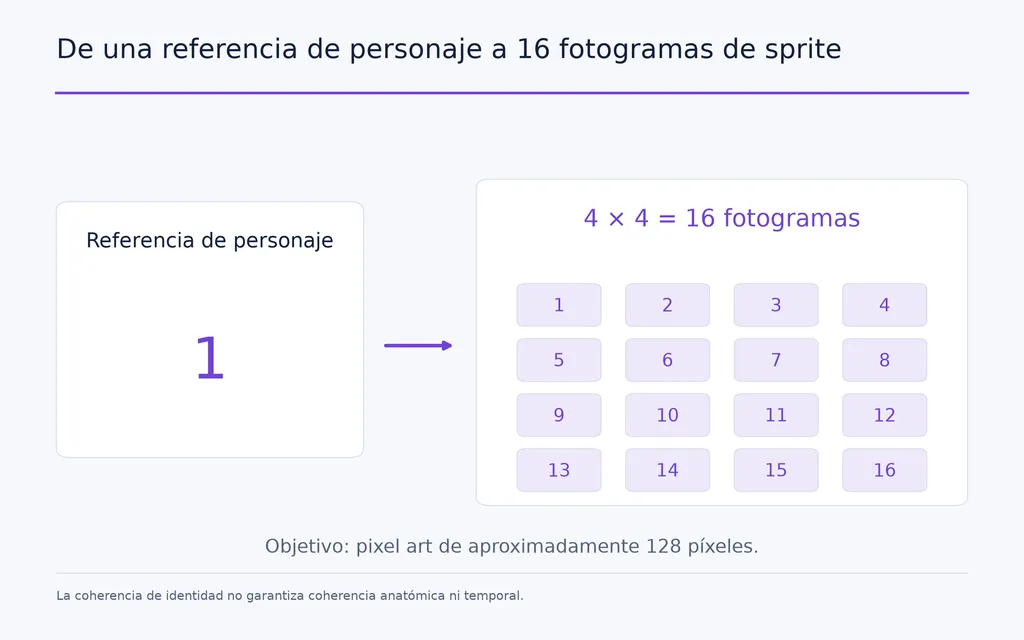 De una referencia de personaje a 16 fotogramas de sprite