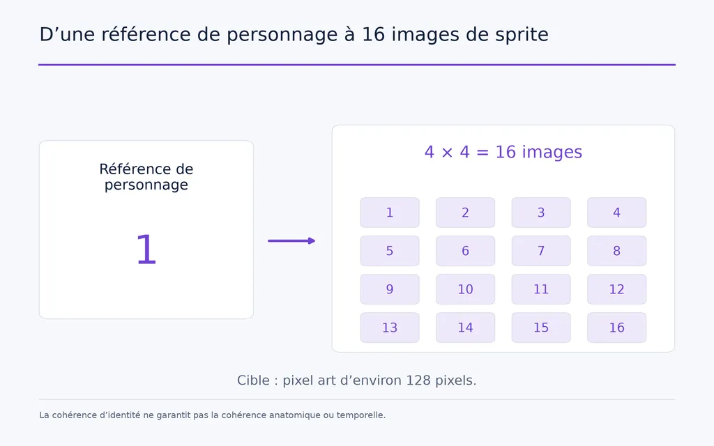 D’une référence de personnage à 16 images de sprite