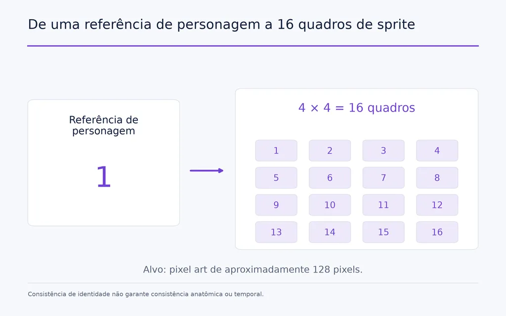 De uma referência de personagem a 16 quadros de sprite