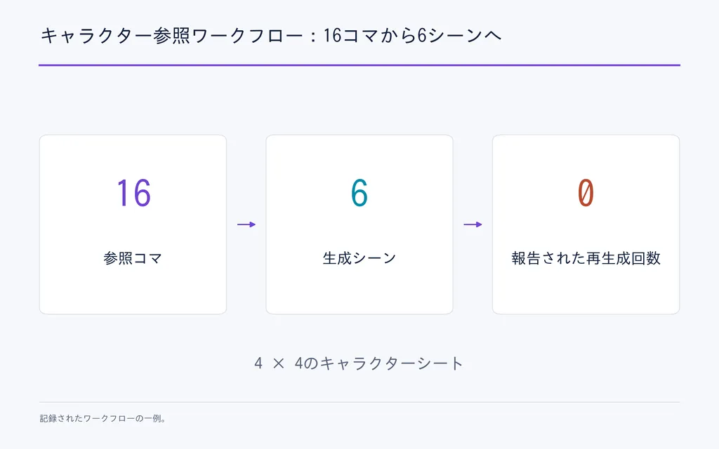 キャラクター参照ワークフロー：16コマから6シーンへ